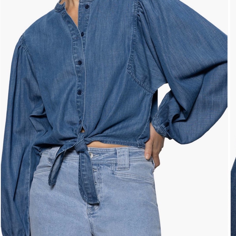 Sanctuary Blue Tie-Front Denim Blouse
